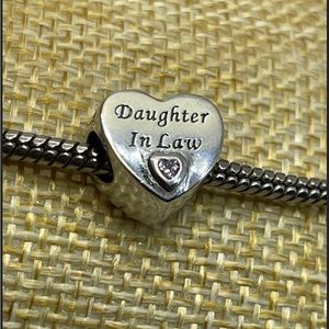 Sterling silver daughter in law pink topaz heart love charm bead